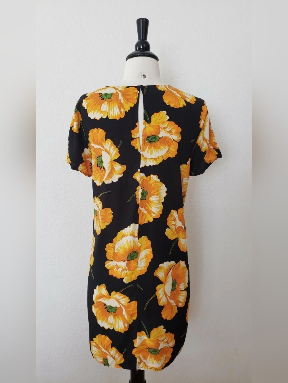 Black Floral Short-Sleeve Dress with Orange Poppy Print - Picture 4 of 4